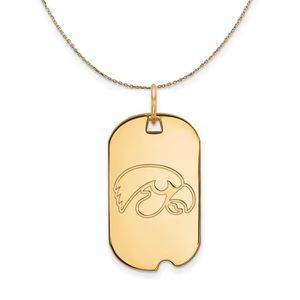 14k Yellow Gold U. of Iowa Dog Tag Necklace - 22 Inch